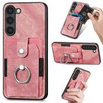 For Samsung Galaxy S23 5G Retro Skin-feel Ring Card Wallet Phone Case(Pink)