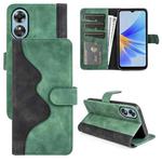 For OPPO A17 Stitching Horizontal Flip Leather Phone Case(Green)