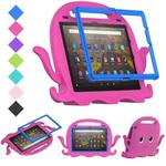 For Amazon Kindle Fire HD10 2021 Octopus Style EVA + PC Tablet Case with Strap(RoseRed)