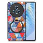 For Honor Magic5 Colored Drawing Leather Skin Magnetic Back Cover Phone Case(Rhombus Mandala)