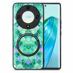 For Honor X9A Colored Drawing Leather Skin Magnetic Back Cover Phone Case(Emerald)