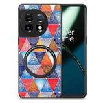 For OnePlus 11 Colored Drawing Leather Skin Magnetic Back Cover Phone Case(Rhombus Mandala)