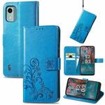 For Nokia C12 Four-leaf Clasp Embossed Buckle Leather Phone Case(Blue)