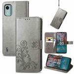 For Nokia C12 Four-leaf Clasp Embossed Buckle Leather Phone Case(Gray)