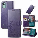 For Nokia C12 Four-leaf Clasp Embossed Buckle Leather Phone Case(Purple)