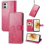 For Motorola Moto G73 Four-leaf Clasp Embossed Buckle Leather Phone Case(Magenta)