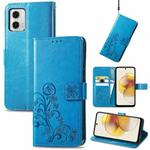 For Motorola Moto G73 Four-leaf Clasp Embossed Buckle Leather Phone Case(Blue)