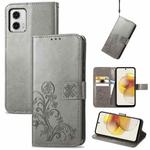 For Motorola Moto G73 Four-leaf Clasp Embossed Buckle Leather Phone Case(Gray)