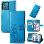 For Motorola Edge 40 Neo Four-leaf Clasp Embossed Leather Phone Case(Blue)