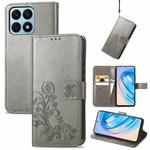 For Honor X8A Four-leaf Clasp Embossed Buckle Leather Phone Case(Gray)