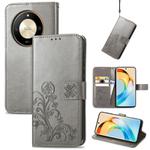 For Honor  X50 Four-leaf Clasp Embossed Leather Phone Case(Gray)