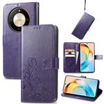 For Honor  X50 Four-leaf Clasp Embossed Leather Phone Case(Purple)