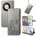 For Honor X9b Four-leaf Clasp Embossed Leather Phone Case(Gray)