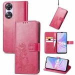 For OPPO A78 Four-leaf Clasp Embossed Buckle Leather Phone Case(Magenta)