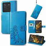 For vivo iQOO Neo6 Four-leaf Clasp Embossed Buckle Leather Phone Case(Blue)