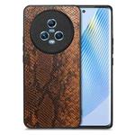 For Honor Magic5 Snakeskin Leather Back Cover Phone Case(Brown)