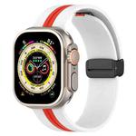 Magnetic Clasp Two-Color Silicone Watch Band For Apple Watch Ultra 49mm(White+Red)
