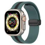 Magnetic Clasp Two-Color Silicone Watch Band For Apple Watch Ultra 49mm(Olive Green + Black)