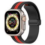 Magnetic Clasp Two-Color Silicone Watch Band For Apple Watch Ultra 49mm(Black+Red)