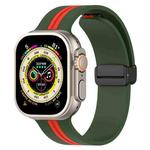Magnetic Clasp Two-Color Silicone Watch Band For Apple Watch Ultra 49mm(Army Green + Red)