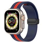 Magnetic Clasp Two-Color Silicone Watch Band For Apple Watch Ultra 49mm(Midnight Blue +Red)