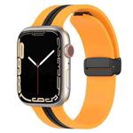 Magnetic Clasp Two-Color Silicone Watch Band For Apple Watch Series 8&7 45mm / SE 2&6&SE&5&4 44mm / 3&2&1 42mm(Yellow+Black)