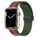Magnetic Clasp Two-Color Silicone Watch Band For Apple Watch Series 9&8&7 41mm / SE 3&SE 2&6&SE&5&4 40mm / 3&2&1 38mm(Army Green + Red)
