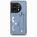 For OnePlus 11 Wristband Kickstand Card Wallet Back Cover Phone Case with Tool Knife(Blue)