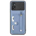 For Xiaomi Poco X4 Pro 5G Wristband Kickstand Card Wallet Back Cover Phone Case with Tool Knife(Blue)