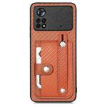 For Xiaomi Poco X4 Pro 5G Wristband Kickstand Card Wallet Back Cover Phone Case with Tool Knife(Brown)