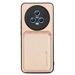 For Honor Magic5 Carbon Fiber Leather Card Magsafe Magnetic Phone Case(Khaki)