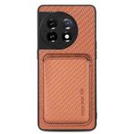 For OnePlus 11 Carbon Fiber Leather Card Magsafe Magnetic Phone Case(Brown)