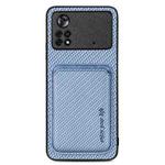 For Xiaomi Poco X4 Pro 5G Carbon Fiber Leather Card Magsafe Magnetic Phone Case(Blue)