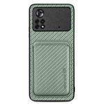 For Xiaomi Poco X4 Pro 5G Carbon Fiber Leather Card Magsafe Magnetic Phone Case(Green)