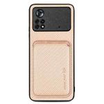 For Xiaomi Poco X4 Pro 5G Carbon Fiber Leather Card Magsafe Magnetic Phone Case(Khaki)
