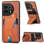 For OnePlus 11 Carbon Fiber Wallet Flip Card K-shaped Holder Phone Case(Brown)