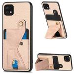 For Samsung Galaxy A22 5G Carbon Fiber Wallet Flip Card K-shaped Holder Phone Case(Khaki)
