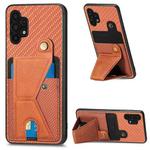 For Samsung Galaxy A32 5G Carbon Fiber Wallet Flip Card K-shaped Holder Phone Case(Brown)