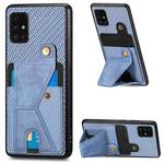 For Samsung Galaxy A51 5G Carbon Fiber Wallet Flip Card K-shaped Holder Phone Case(Blue)