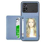 For Xiaomi Poco X4 Pro 5G Carbon Fiber Magnetic Card Wallet Bag Phone Case(Blue)