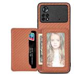 For Xiaomi Poco X4 Pro 5G Carbon Fiber Magnetic Card Wallet Bag Phone Case(Brown)