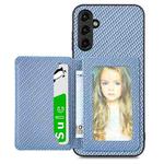 For Samsung Galaxy A34 5G Carbon Fiber Magnetic Card Wallet Bag Phone Case(Blue)