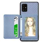 For Samsung Galaxy A51 5G Carbon Fiber Magnetic Card Wallet Bag Phone Case(Blue)