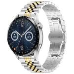 For Huawei Watch GT3 46mm Five Bull Half Round Stainless Steel Watch Band + Strap Removal Tool(Silver+Gold)