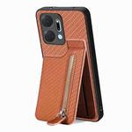 For Honor X7A Carbon Fiber Vertical Flip Zipper Phone Case(Brown)