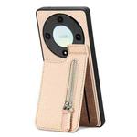 For Honor X9A Carbon Fiber Vertical Flip Zipper Phone Case(Khaki)