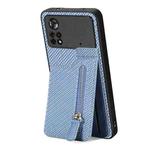 For Xiaomi Poco X4 Pro 5G Carbon Fiber Vertical Flip Zipper Phone Case(Blue)