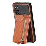 For Xiaomi Poco X4 Pro 5G Carbon Fiber Vertical Flip Zipper Phone Case(Brown)