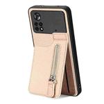 For Xiaomi Poco X4 Pro 5G Carbon Fiber Vertical Flip Zipper Phone Case(Khaki)