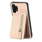 For Samsung Galaxy A32 5G Carbon Fiber Vertical Flip Zipper Phone Case(Khaki)